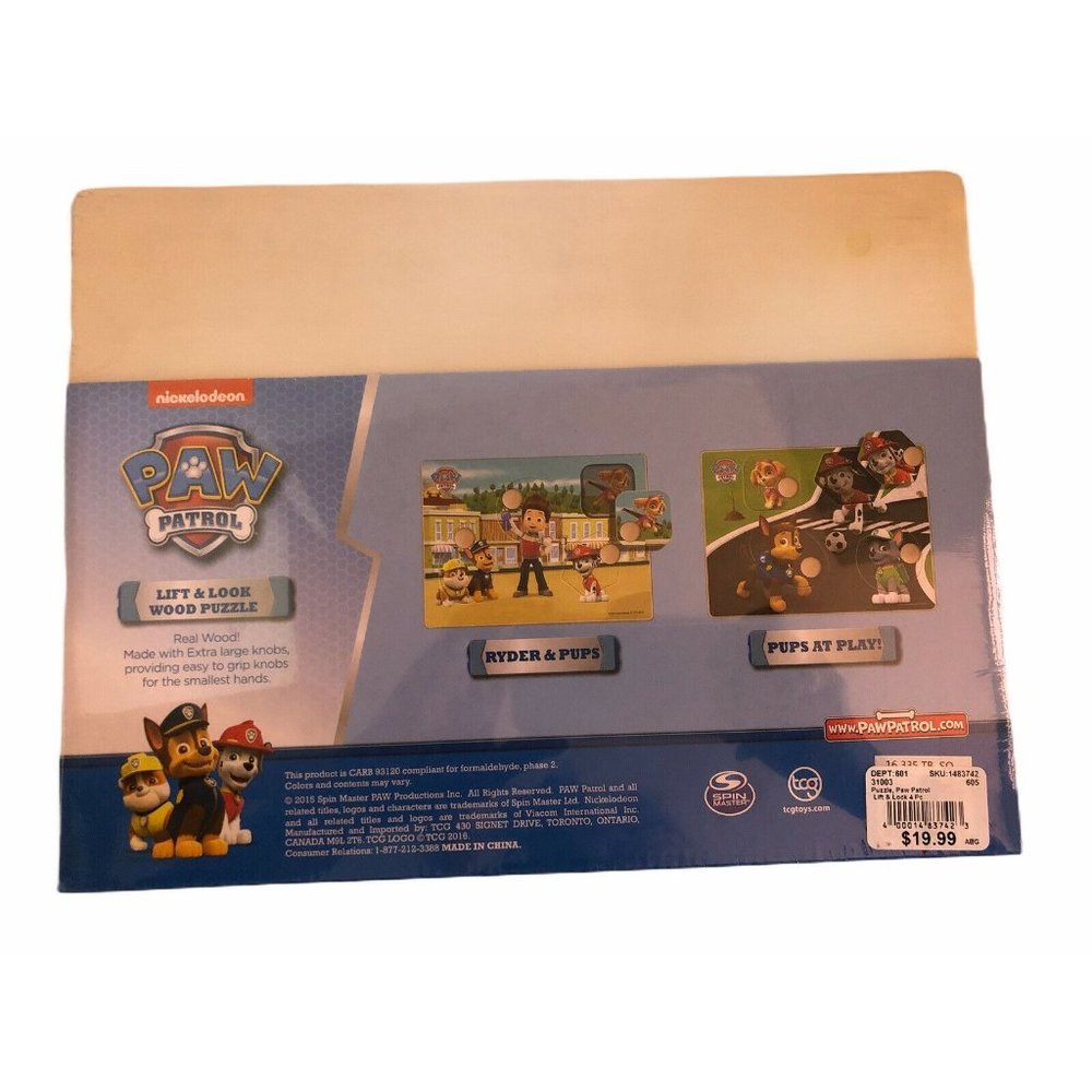 Paw Patrol Lift & Look Wood Puzzle Unisex Kids One Size Blue 4 Piece Peg Ryder - Picture 4 of 6